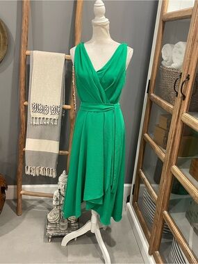 DKNY Sleeveless Green Wrap Midi Dress